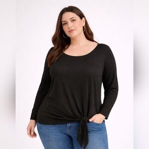 Black Side Tie Knit Top Size 2XL | Long Sleeve Scoop Neck Soft Stretch #91